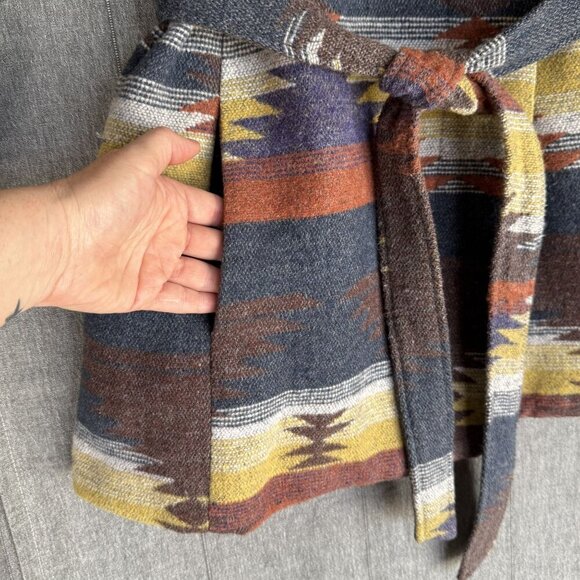 Vintage Y2K Mossimo Supply Co Aztec Print Hooded Shawl Collar Belted Coat - Picture 5 of 12